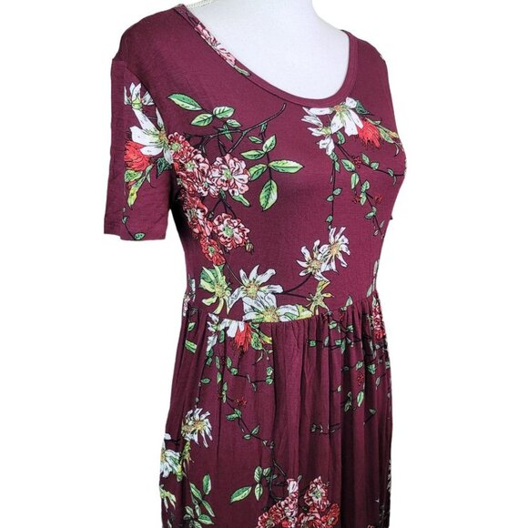 Dearcase Long Floral Dress Pockets Red Maroon Flowers Womens Large Floor Length - Picture 5 of 11